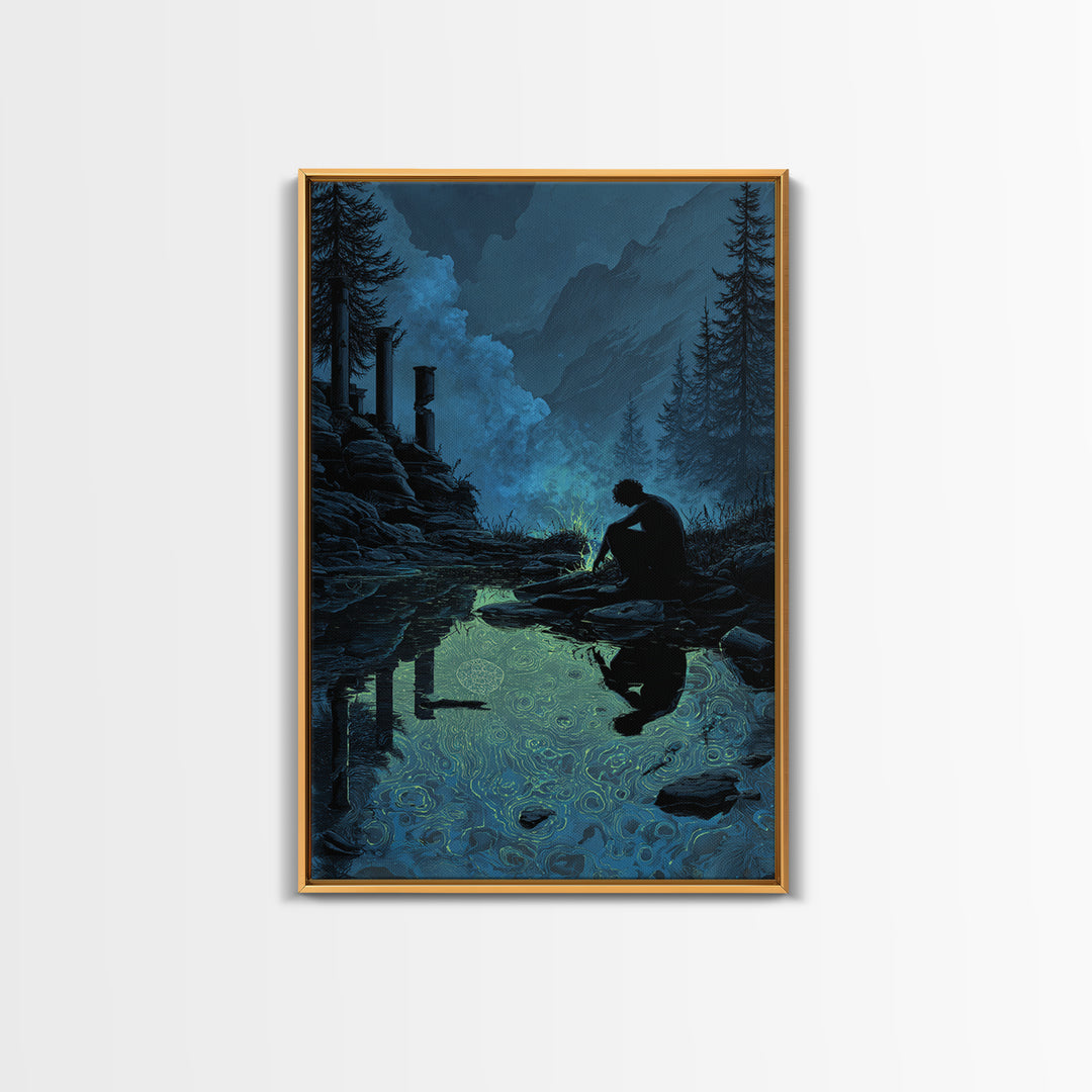 The Mirror Lake Of Lost Constellations, Vertical Wall Art, Macabre Wall Art, Framed Canvas Print, Halloween Wall Decor, Gothic Home Decor