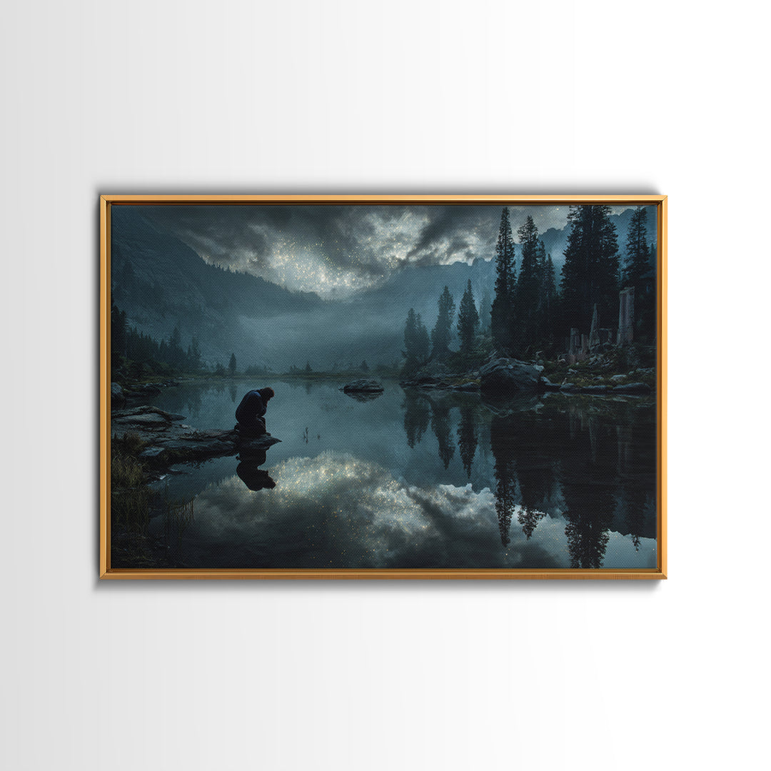 The Mirror Lake Of Lost Constellations, Landscape Wall Art, Macabre Wall Art, Framed Canvas Print, Halloween Wall Decor, Gothic Home Decor