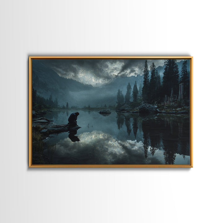 The Mirror Lake Of Lost Constellations, Landscape Wall Art, Macabre Wall Art, Framed Canvas Print, Halloween Wall Decor, Gothic Home Decor