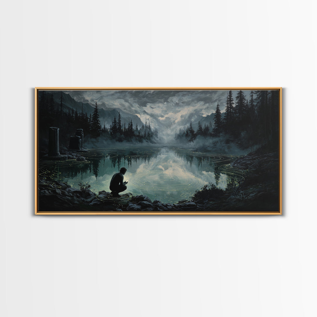 The Mirror Lake Of Lost Constellations, Wide Panoramic Art, Macabre Wall Art, Canvas Print, Halloween Wall Decor, Gothic Home Decor