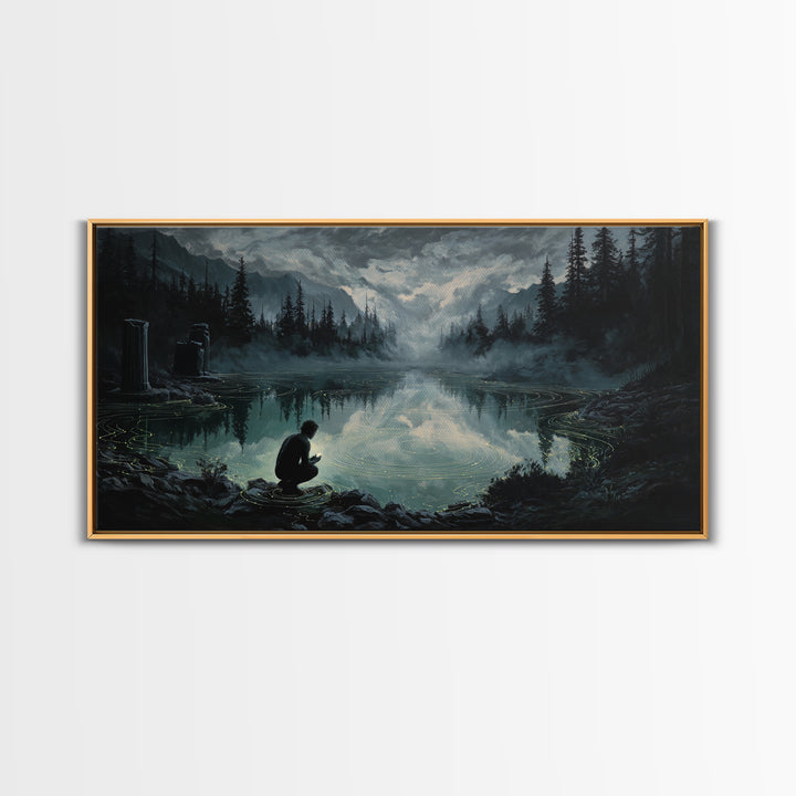 The Mirror Lake Of Lost Constellations, Wide Panoramic Art, Macabre Wall Art, Canvas Print, Halloween Wall Decor, Gothic Home Decor