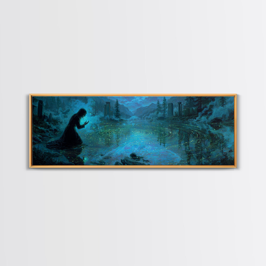 The Mirror Lake Of Lost Constellations, Extra Wide Wall Art, Eldritch Gothic Decor, Canvas Print, Halloween Wall Decor, Gothic Home Decor