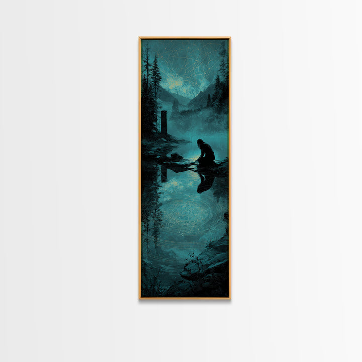 The Mirror Lake Of Lost Constellations, Tall Narrow Wall Art, Dark Fantasy Wall Art, Framed Canvas Print, Halloween Wall Decor
