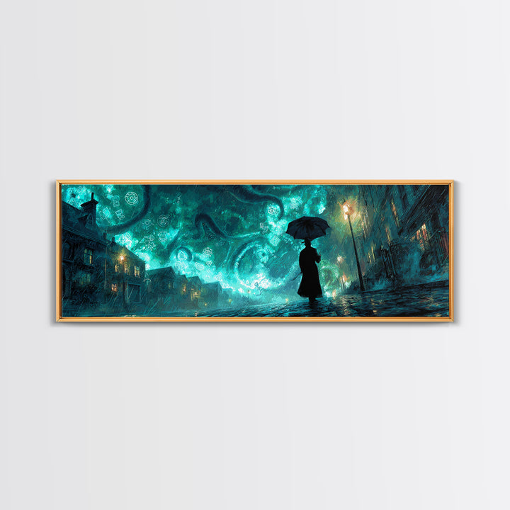 The Umbrella Of The Outer Rain, Extra Wide Wall Art, Spooky Home Decor, Canvas Print, Halloween Wall Decor, Gothic Home Decor