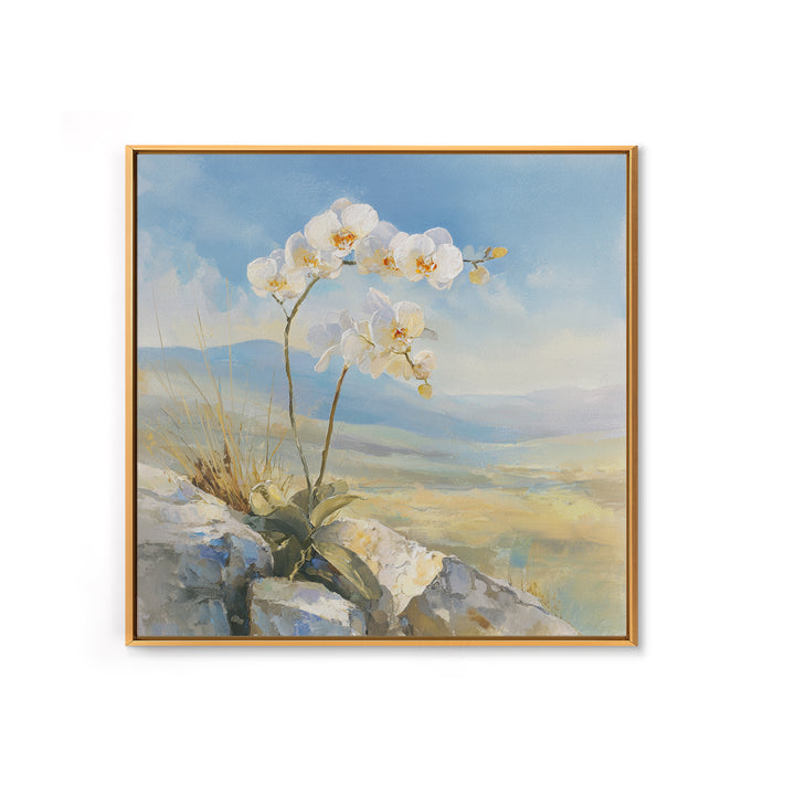 White Orchid on Stone Background Framed Canvas Print, Dental Office Art, Printable Wall Art, Office Decor, Fine Art, Calm, DOA-1x1-12