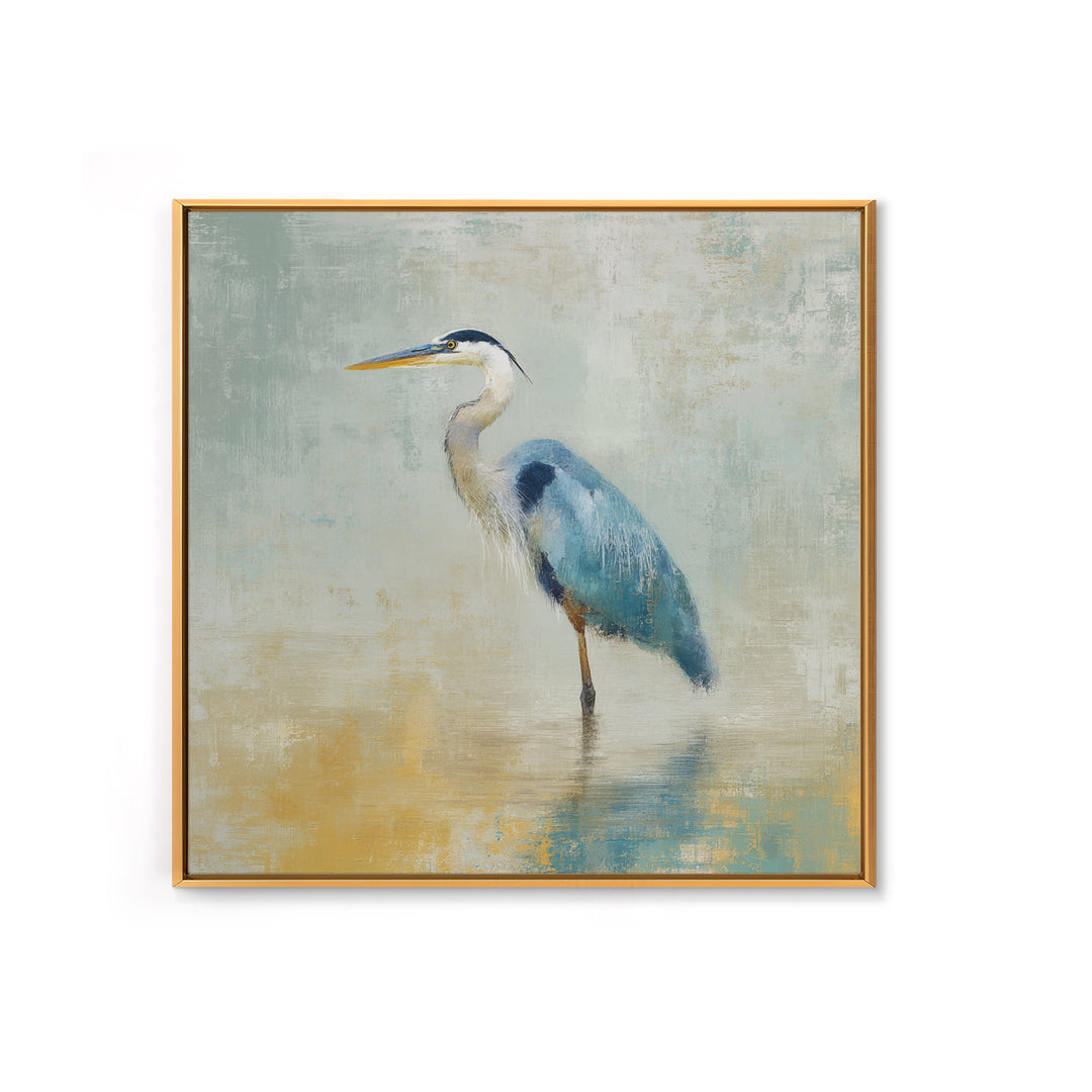 Blue Heron by Calm Marsh Water Framed Canvas Print, Dental Office Art, Motivational Poster, Office Decor, Fine Art, Calm, DOA-1x1-47