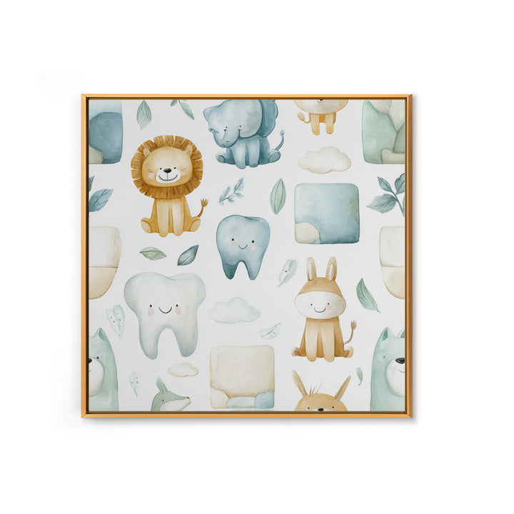 Cheerful Animal Dentist Themed Character Without Text Canvas Print, Dental Office Art, Medical Art, Office Decor, Calm, DOA-1x1-50