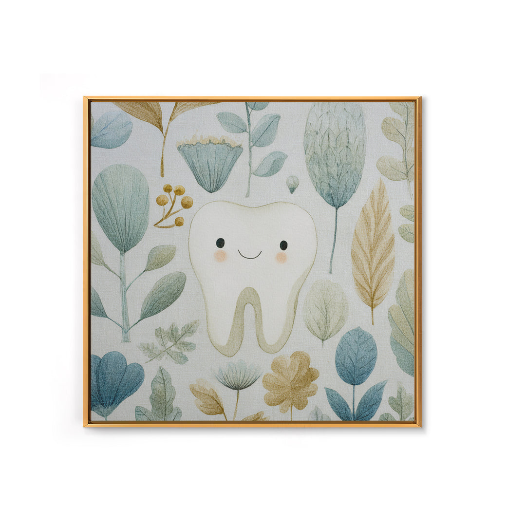 Playful Tooth Shaped Character Framed Canvas Print, Dental Office Art, Dental Wall Art, Office Decor, Abstract Art, Calm, DOA-1x1-6