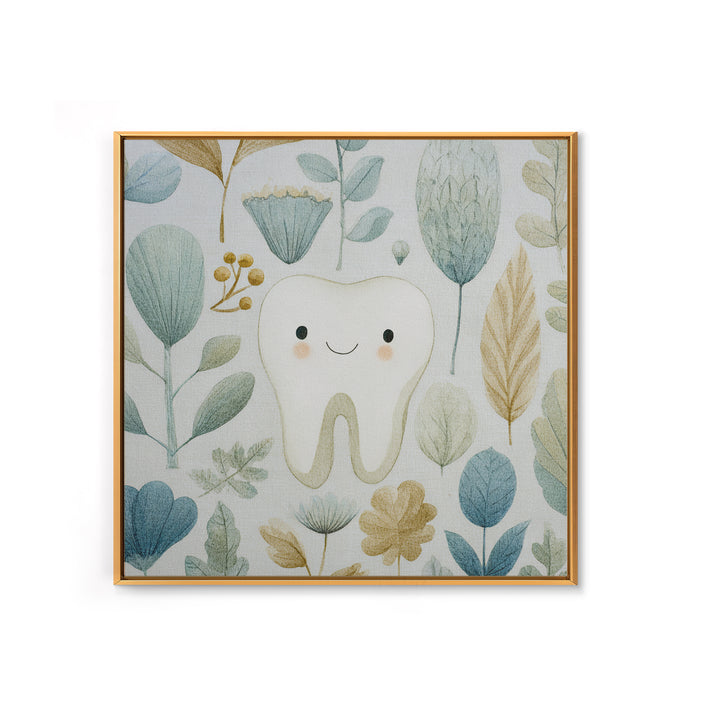 Playful Tooth Shaped Character Framed Canvas Print, Dental Office Art, Dental Wall Art, Office Decor, Abstract Art, Calm, DOA-1x1-6