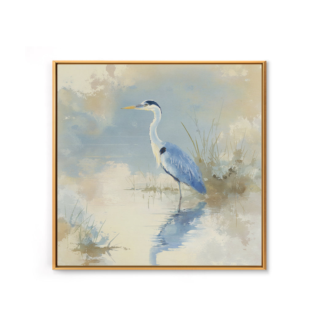 Blue Heron by Calm Marsh Water Framed Canvas Print, Dental Office Art, Tooth Art, Office Decor, Fine Art, Calm, Modern Decor, DOA-1x1-71