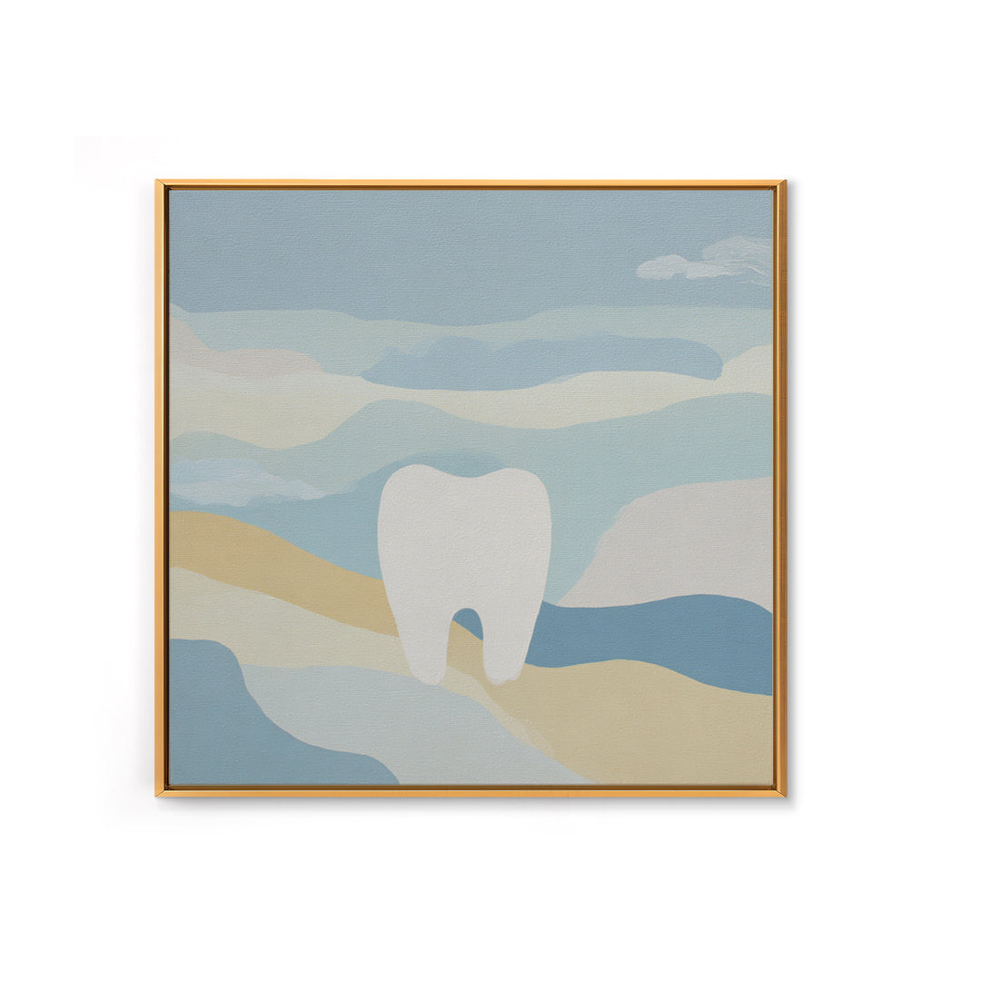 Playful Tooth Shaped Character Framed Canvas Print, Dental Office Art, Dentistry Art, Office Decor, Abstract Art, Calm, DOA-1x1-78