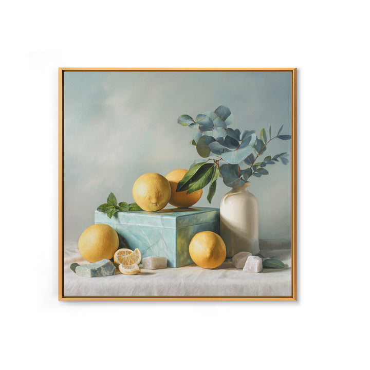 Fresh Citrus and Mint Still Life Framed Canvas Print, Dental Office Art, Medical Office Art, Office Decor, Oil Painting, Calm, DOA-1x1-79