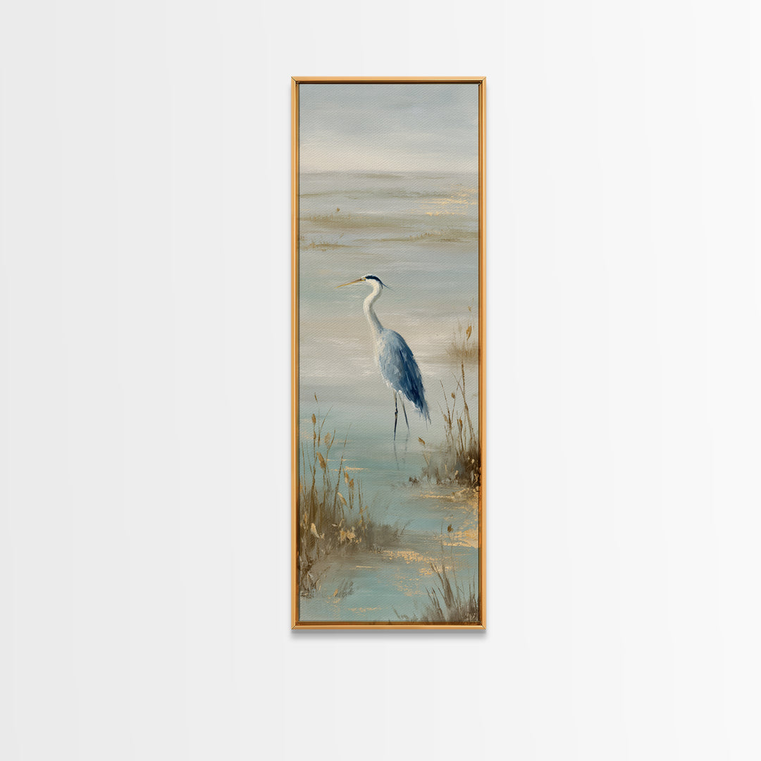 Blue Heron by Calm Marsh Water Canvas Print, Dental Office Art, Science Art, Office Decor, Fine Art, Calm, Boho Decor, DOA-1x3-35