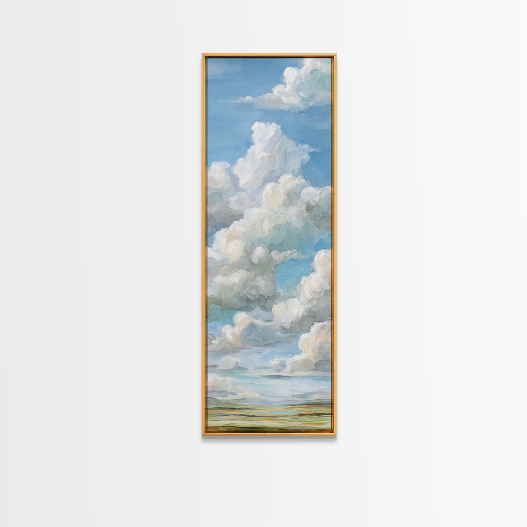 Peaceful Clouds over Open Meadow Framed Canvas Print, Dental Office Art, Dentistry Art, Office Decor, Fine Art, Calm, DOA-1x3-69