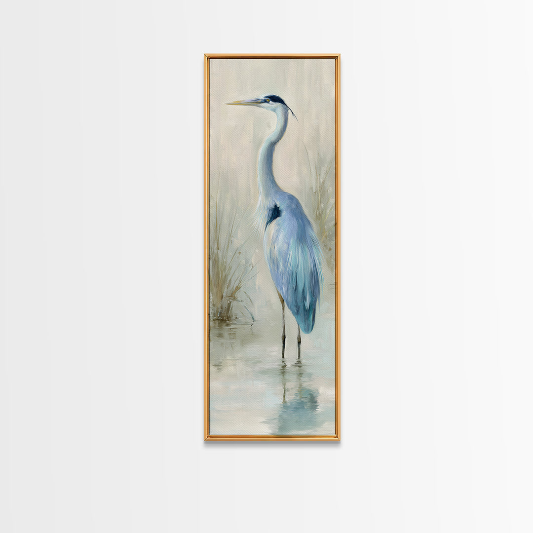 Blue Heron by Calm Marsh Water Framed Canvas Print, Dental Office Art, Textured Painting, Office Decor, Fine Art, Calm, DOA-1x3-83
