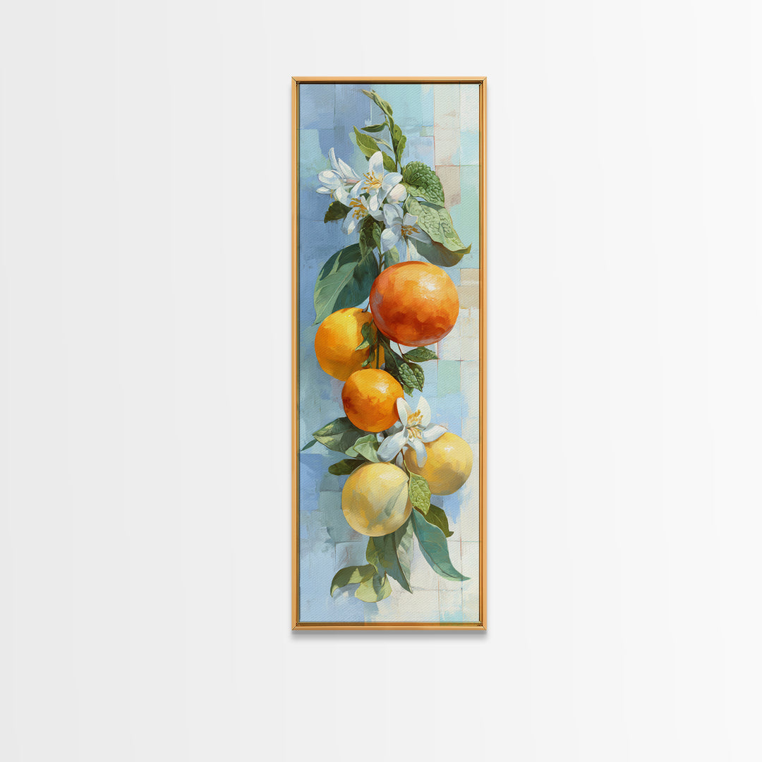 Fresh Citrus and Mint Still Life Framed Canvas Print, Dental Office Art, Office Decor, Oil Painting, Calm, Medical Art, DOA-1x3-91
