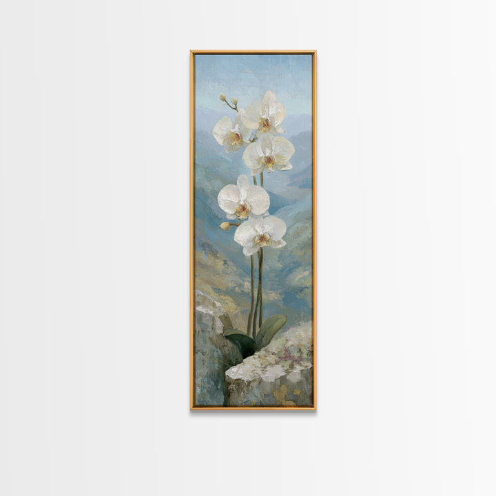 White Orchid on Stone Background Framed Canvas Print, Dental Office Art, Wall Art, Office Decor, Abstract Art, Calm, DOA-1x3-96