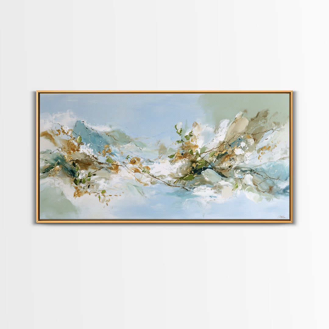 Gentle Mountain Landscape Framed Canvas Print, Dental Office Art, Room Decor, Office Decor, Oil Painting, Calm, DOA-2x1-24