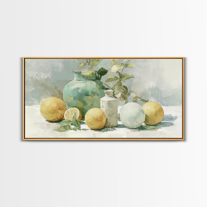 Fresh Citrus and Mint Still Life Framed Canvas Print, Dental Office Art, Medical Office Art, Office Decor, Oil Painting, Calm, DOA-2x1-27