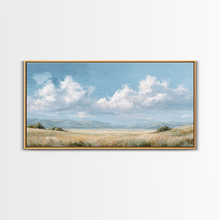 Peaceful Clouds over Open Meadow Framed Canvas Print, Dental Office Art, Modern Decor, Office Decor, Fine Art, Calm, Poster, DOA-2x1-29