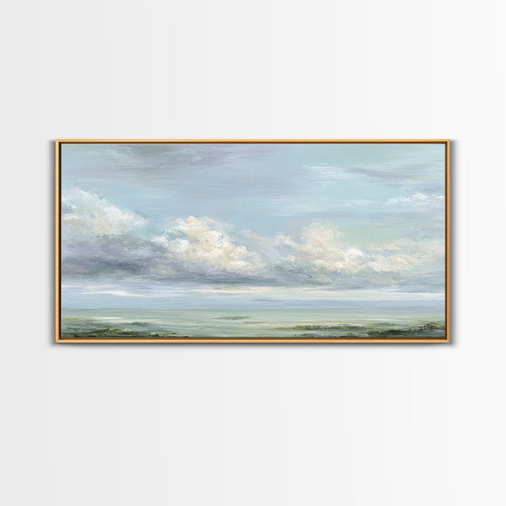 Peaceful Clouds over Open Meadow Framed Canvas Print, Dental Office Art, Modern Decor, Office Decor, Fine Art, Calm, Poster, DOA-2x1-5