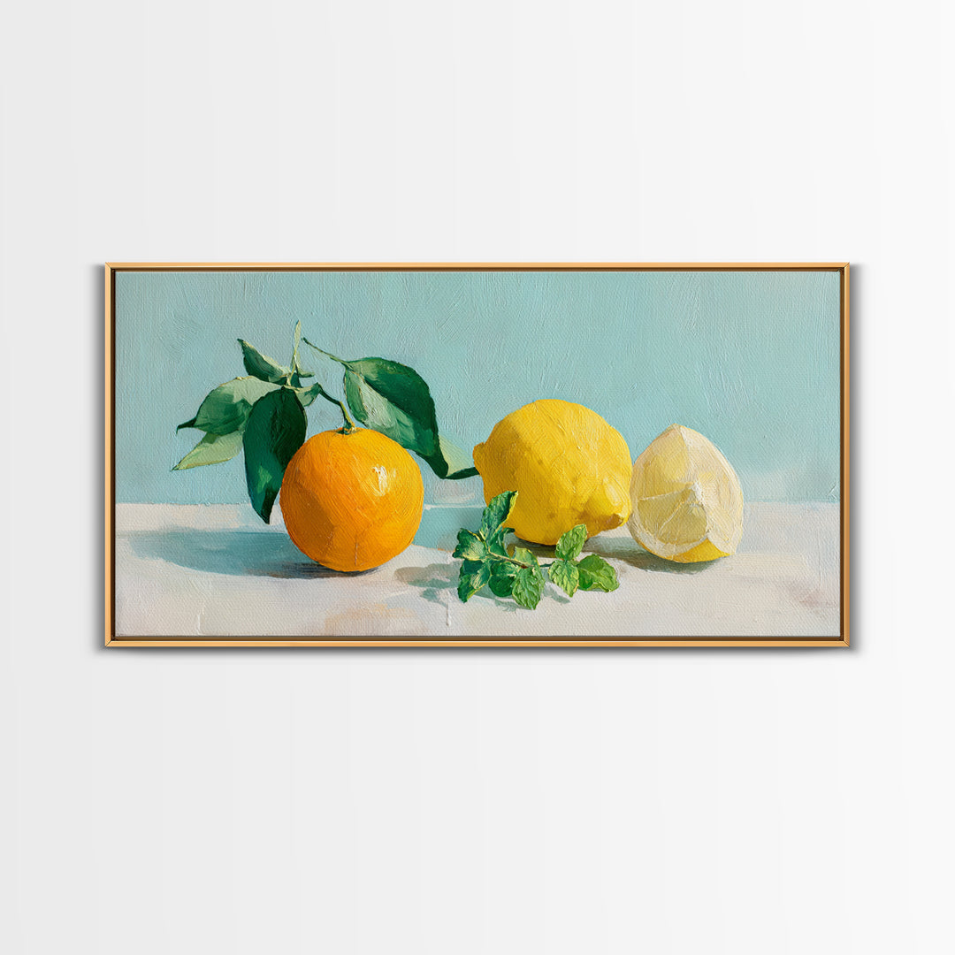 Fresh Citrus and Mint Still Life Framed Canvas Print, Dental Office Art, Unique Wall Art, Office Decor, Watercolor Art, Calm, DOA-2x1-51