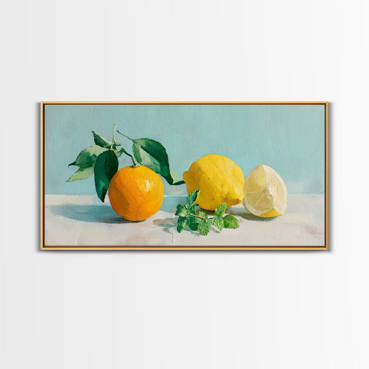Fresh Citrus and Mint Still Life Framed Canvas Print, Dental Office Art, Unique Wall Art, Office Decor, Watercolor Art, Calm, DOA-2x1-51