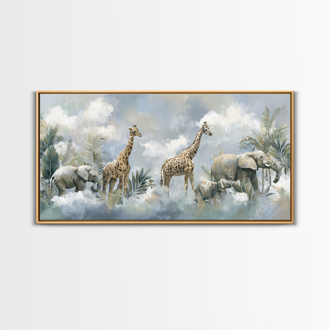 Happy Jungle Animals Canvas Print, Dental Office Art, Statement Artwork, Office Decor, Fine Art, Calm, Printable Wall Art, DOA-2x1-58