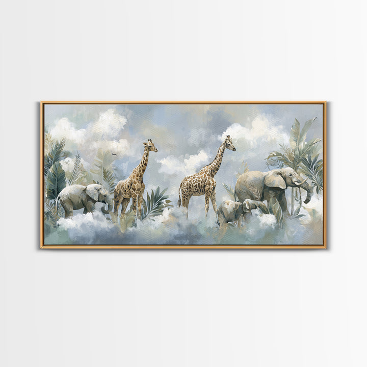 Happy Jungle Animals Canvas Print, Dental Office Art, Statement Artwork, Office Decor, Fine Art, Calm, Printable Wall Art, DOA-2x1-58