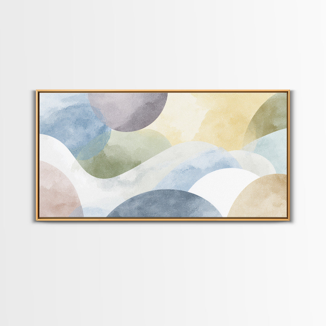 Simple Rainbow Pastel Shapes for Children Framed Canvas Print, Dental Office Art, Boho Decor, Office Decor, Fine Art, Calm, DOA-2x1-65