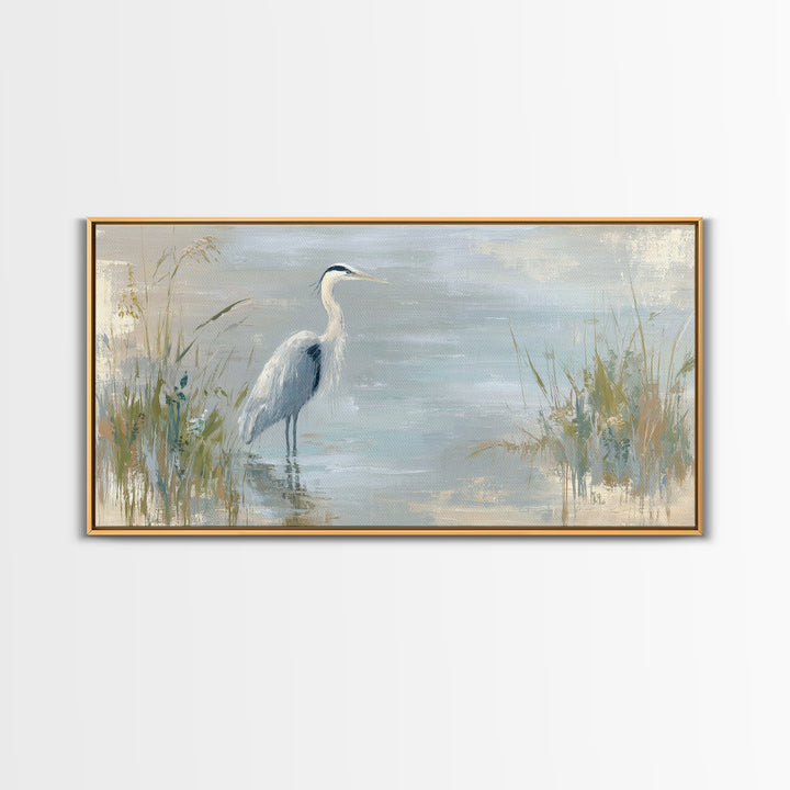 Blue Heron by Calm Marsh Water Framed Canvas Print, Dental Office Art, Tooth Art, Office Decor, Fine Art, Calm, Modern Decor, DOA-2x1-67
