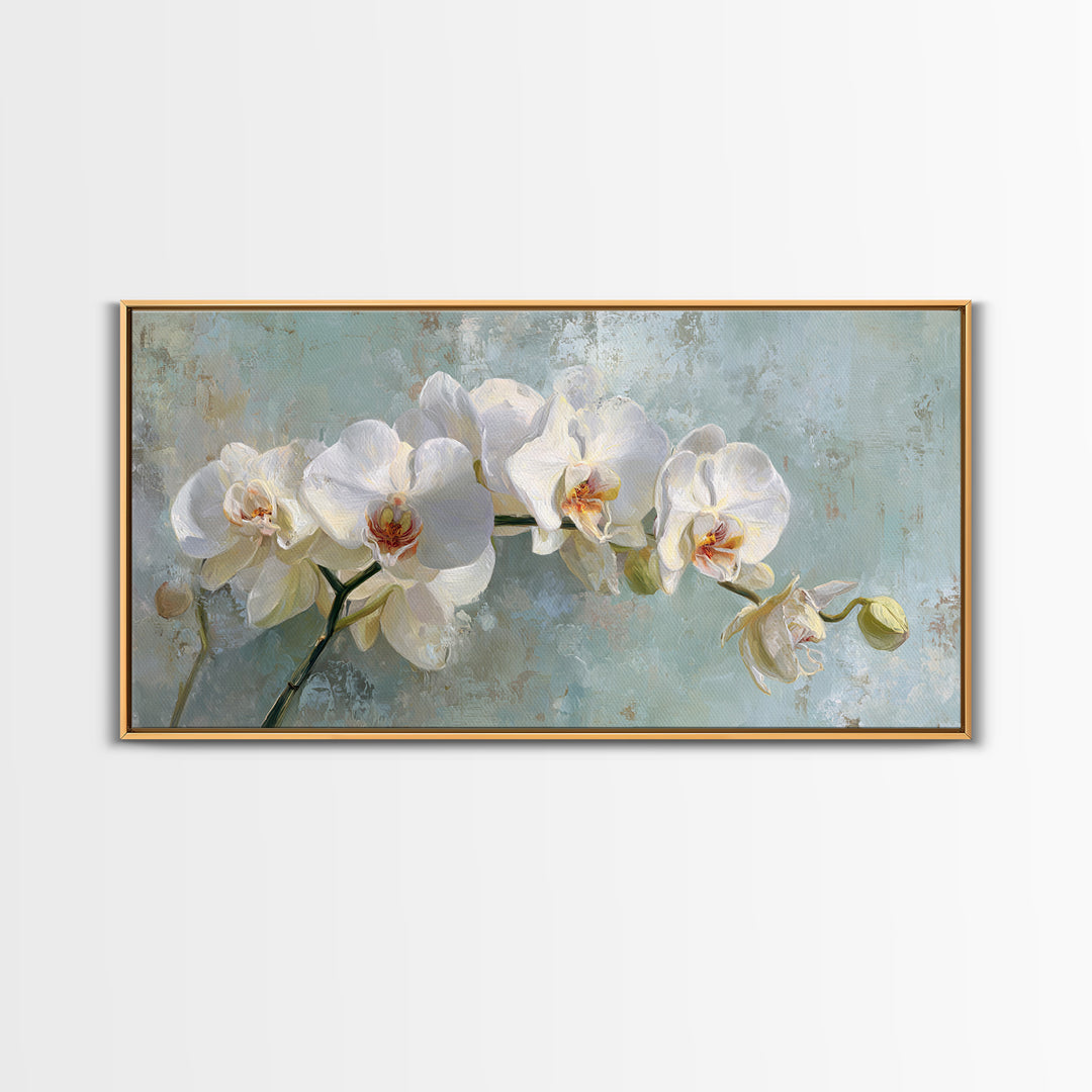 White Orchid on Stone Background Framed Canvas Print, Dental Office Art, Digital Artwork, Office Decor, Fine Art, Calm, DOA-2x1-80