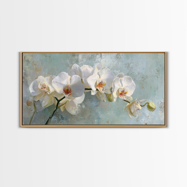 White Orchid on Stone Background Framed Canvas Print, Dental Office Art, Digital Artwork, Office Decor, Fine Art, Calm, DOA-2x1-80