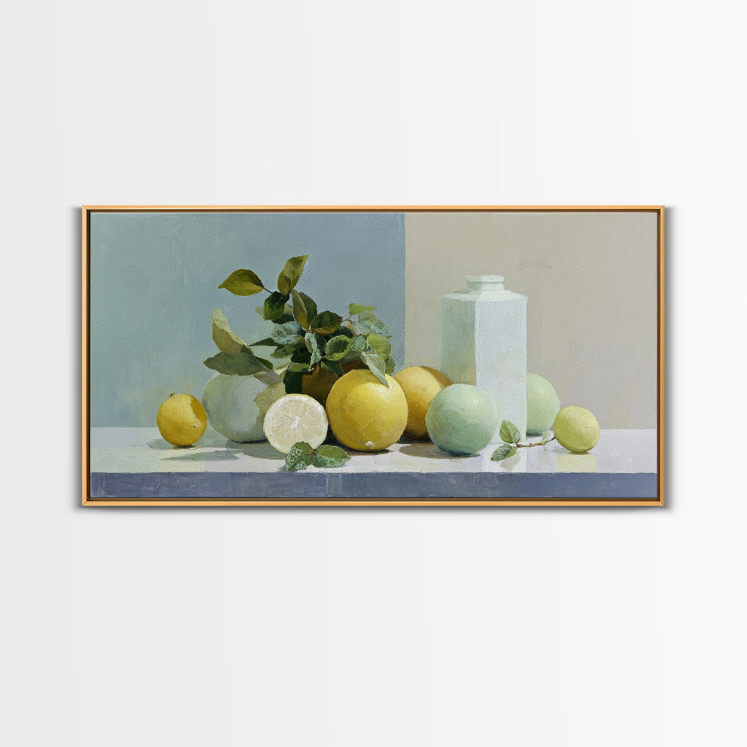 Fresh Citrus and Mint Still Life Framed Canvas Print, Dental Office Art, Unique Wall Art, Office Decor, Fine Art, Calm, DOA-2x1-99