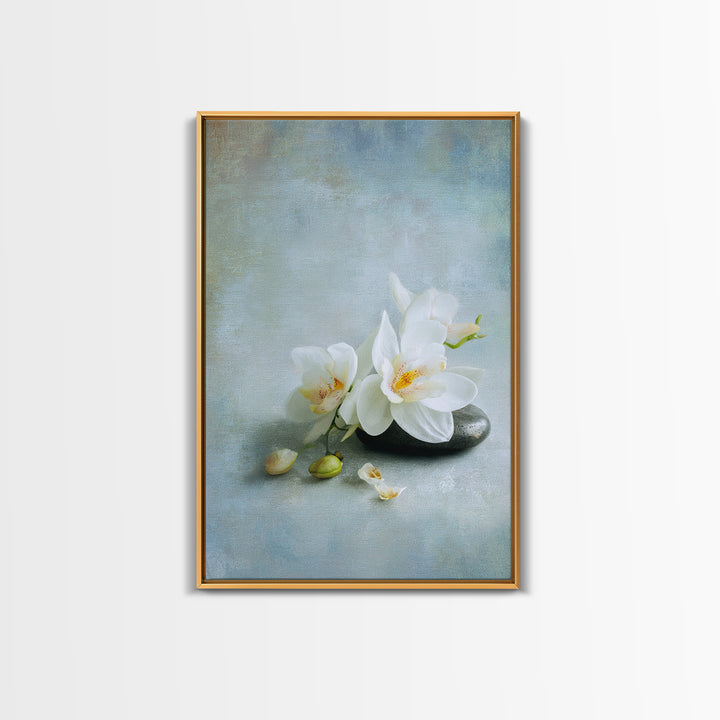 White Orchid on Stone Background Framed Canvas Print, Dental Office Art, Modern Decor, Office Decor, Oil Painting, Calm, DOA-2x3-20