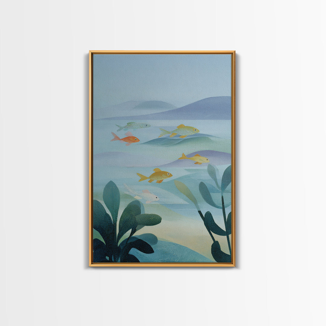 Colorful Fish Swimming Framed Canvas Print, Dental Office Art, Dental Gift, Office Decor, Abstract Art, Calm, DOA-2x3-26