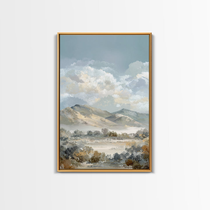 Gentle Mountain Landscape Framed Canvas Print, Dental Office Art, Office Decor, Watercolor Art, Calm, Medical Art, DOA-2x3-36