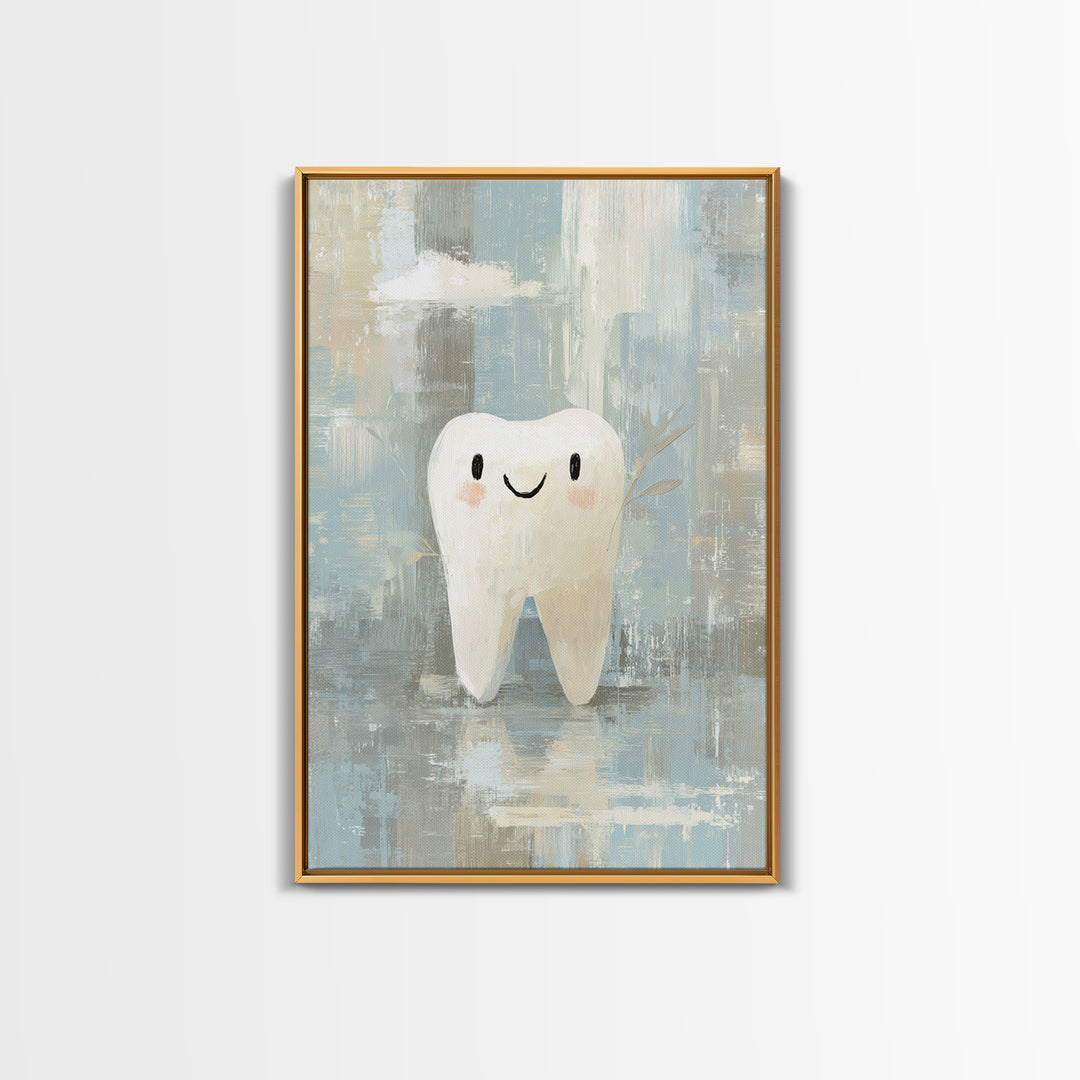 Playful Tooth Shaped Character Framed Canvas Print, Dental Office Art, Modern Decor, Office Decor, Abstract Art, Calm, DOA-2x3-38