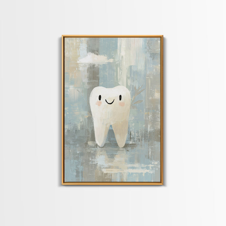 Playful Tooth Shaped Character Framed Canvas Print, Dental Office Art, Modern Decor, Office Decor, Abstract Art, Calm, DOA-2x3-38
