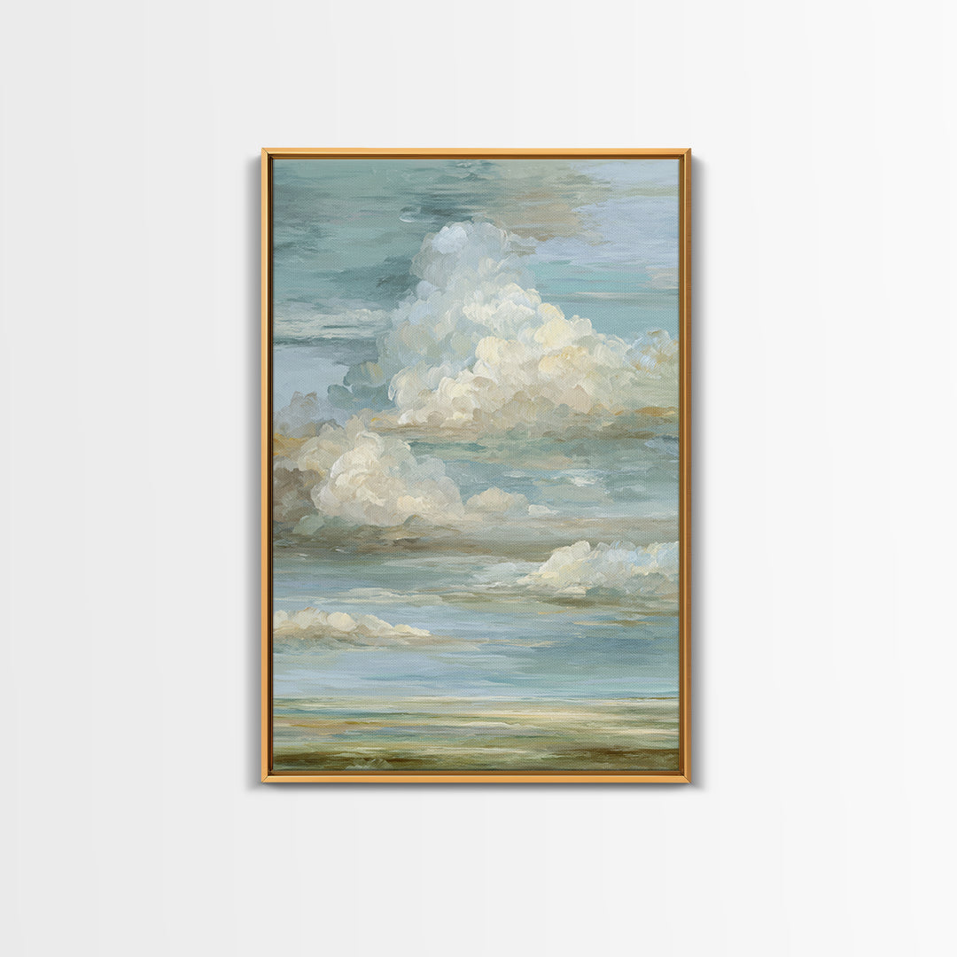 Peaceful Clouds over Open Meadow Framed Canvas Print, Dental Office Art, Modern Decor, Office Decor, Fine Art, Calm, Poster, DOA-2x3-41