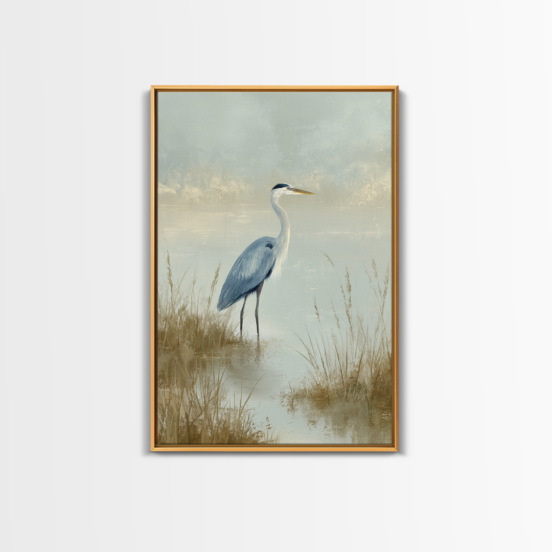 Blue Heron by Calm Marsh Water Canvas Print, Dental Office Art, Science Art, Office Decor, Fine Art, Calm, Boho Decor, DOA-2x3-79