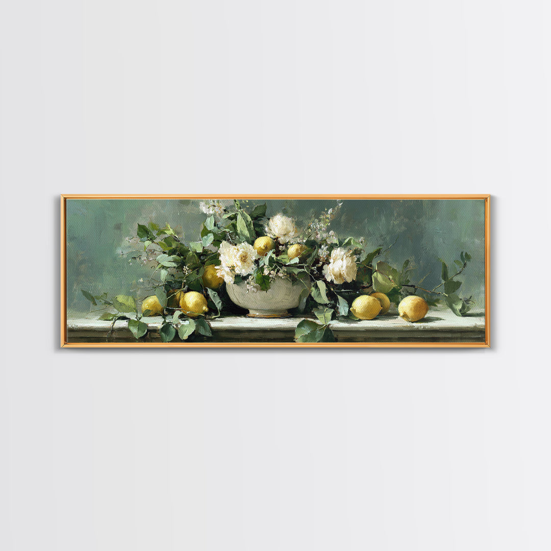 Fresh Citrus and Mint Still Life Framed Canvas Print, Dental Office Art, Medical Office Art, Office Decor, Fine Art, Calm, DOA-3x1-23