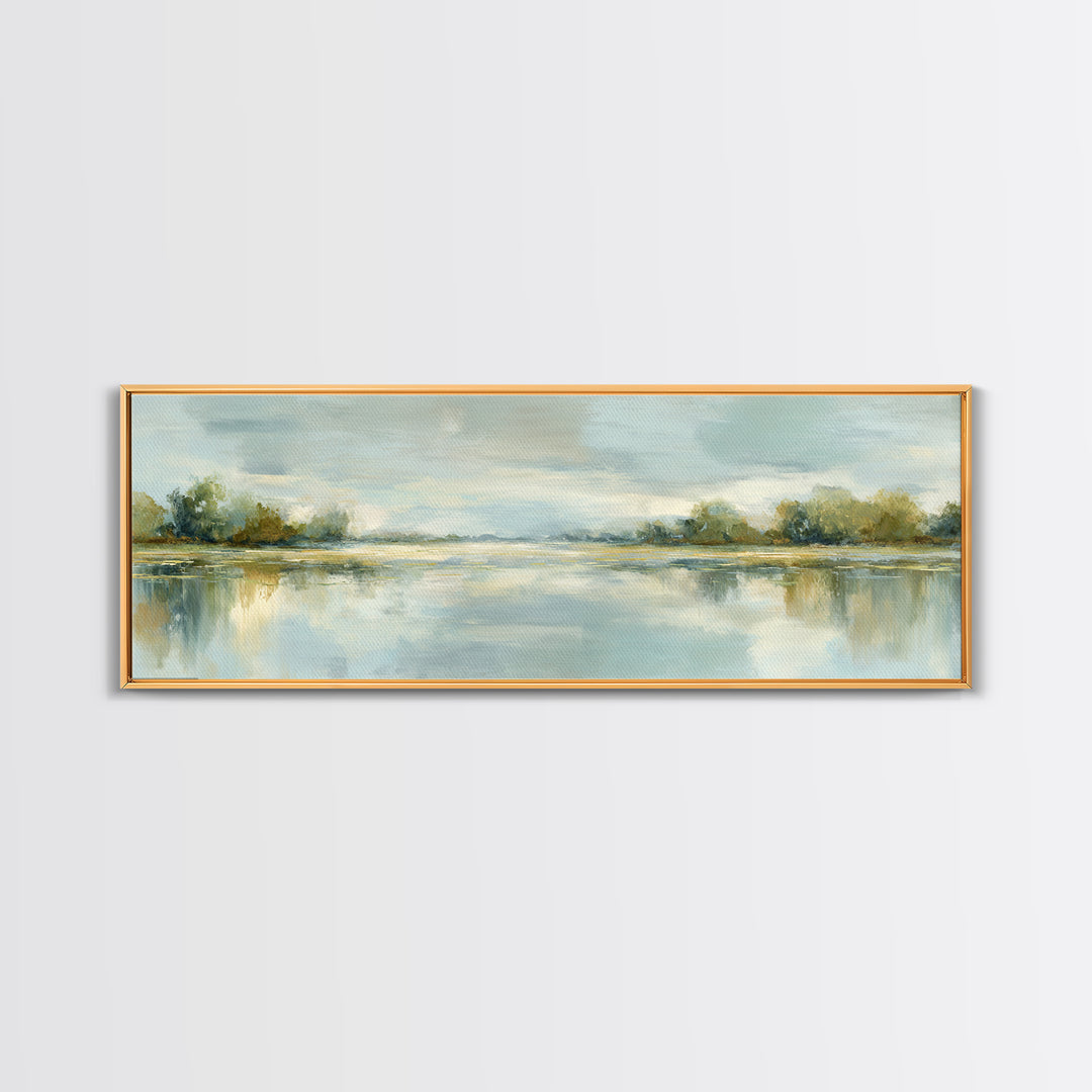 Sunlit Lake with Calming Reflections Canvas Print, Dental Office Art, Gallery Decor, Office Decor, Calm, Minimalist Decor, DOA-3x1-31