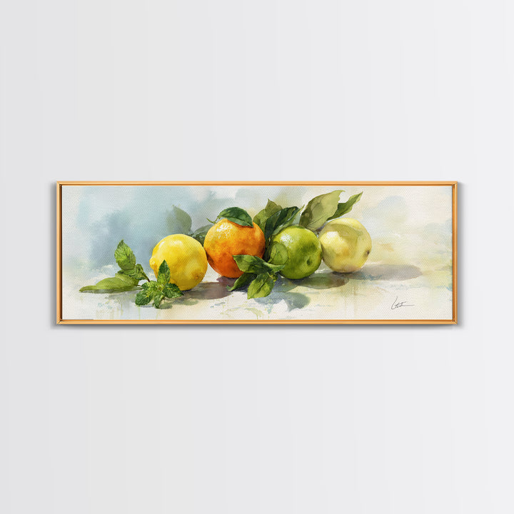Fresh Citrus and Mint Still Life Framed Canvas Print, Dental Office Art, Room Decor, Office Decor, Oil Painting, Calm, DOA-3x1-47