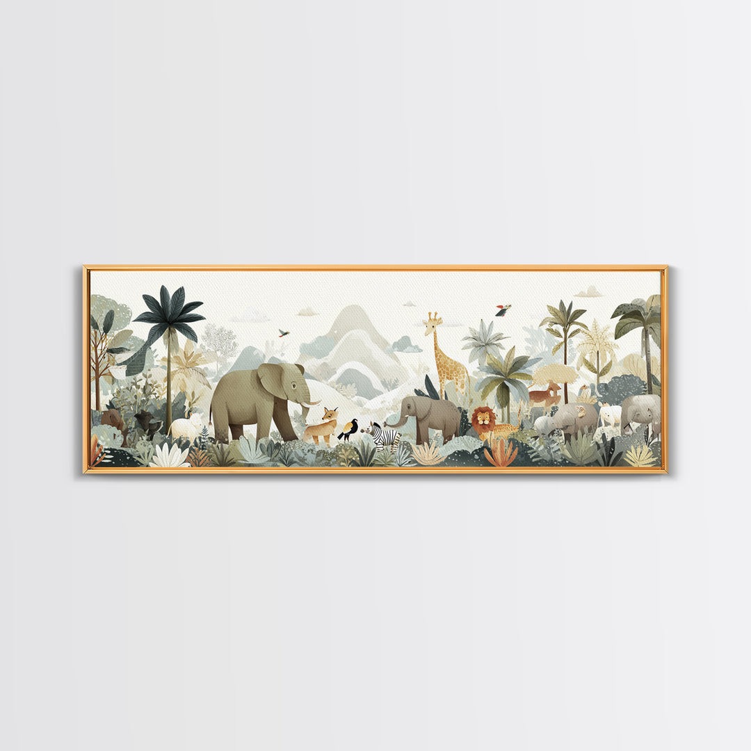 Happy Jungle Animals Canvas Print, Dental Office Art, Statement Artwork, Office Decor, Fine Art, Calm, Printable Wall Art, DOA-3x1-78