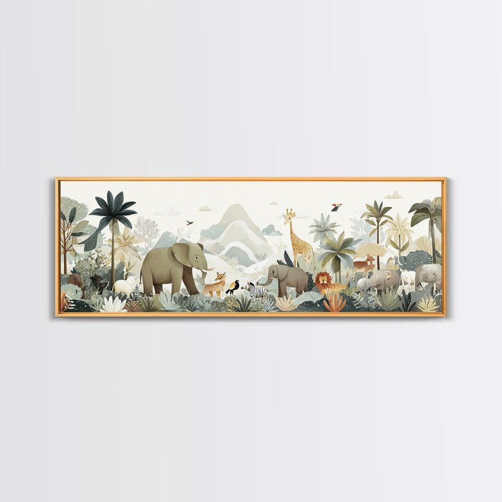 Happy Jungle Animals Canvas Print, Dental Office Art, Statement Artwork, Office Decor, Fine Art, Calm, Printable Wall Art, DOA-3x1-78