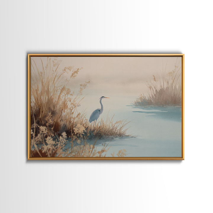 Blue Heron by Calm Marsh Water Canvas Print, Dental Office Art, Statement Artwork, Office Decor, Fine Art, Calm, DOA-3x2-3