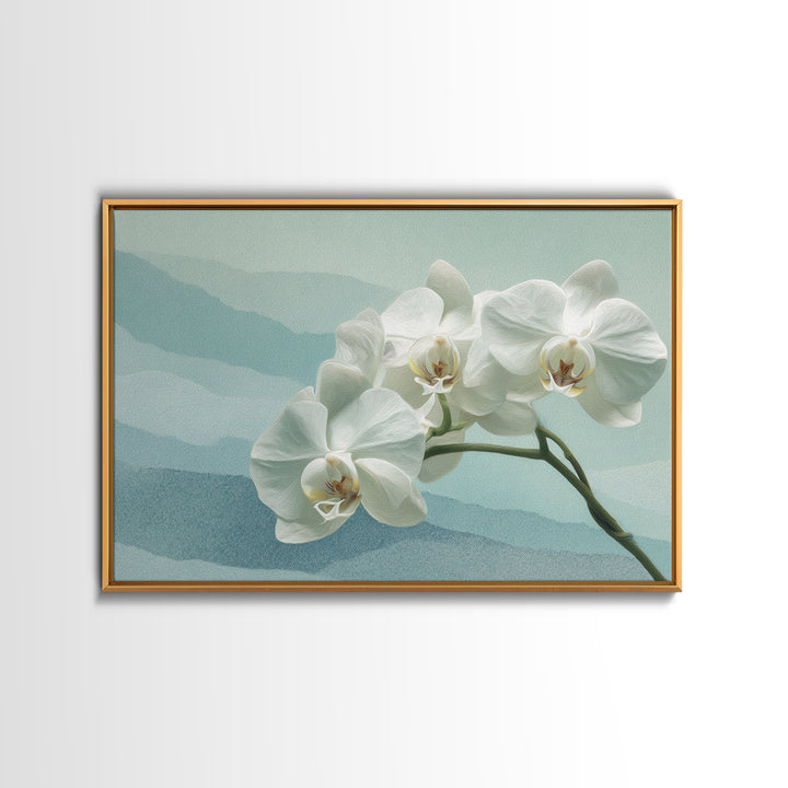 White Orchid on Stone Background Framed Canvas Print, Dental Office Art, Wall Art, Office Decor, Oil Painting, Calm, DOA-3x2-40