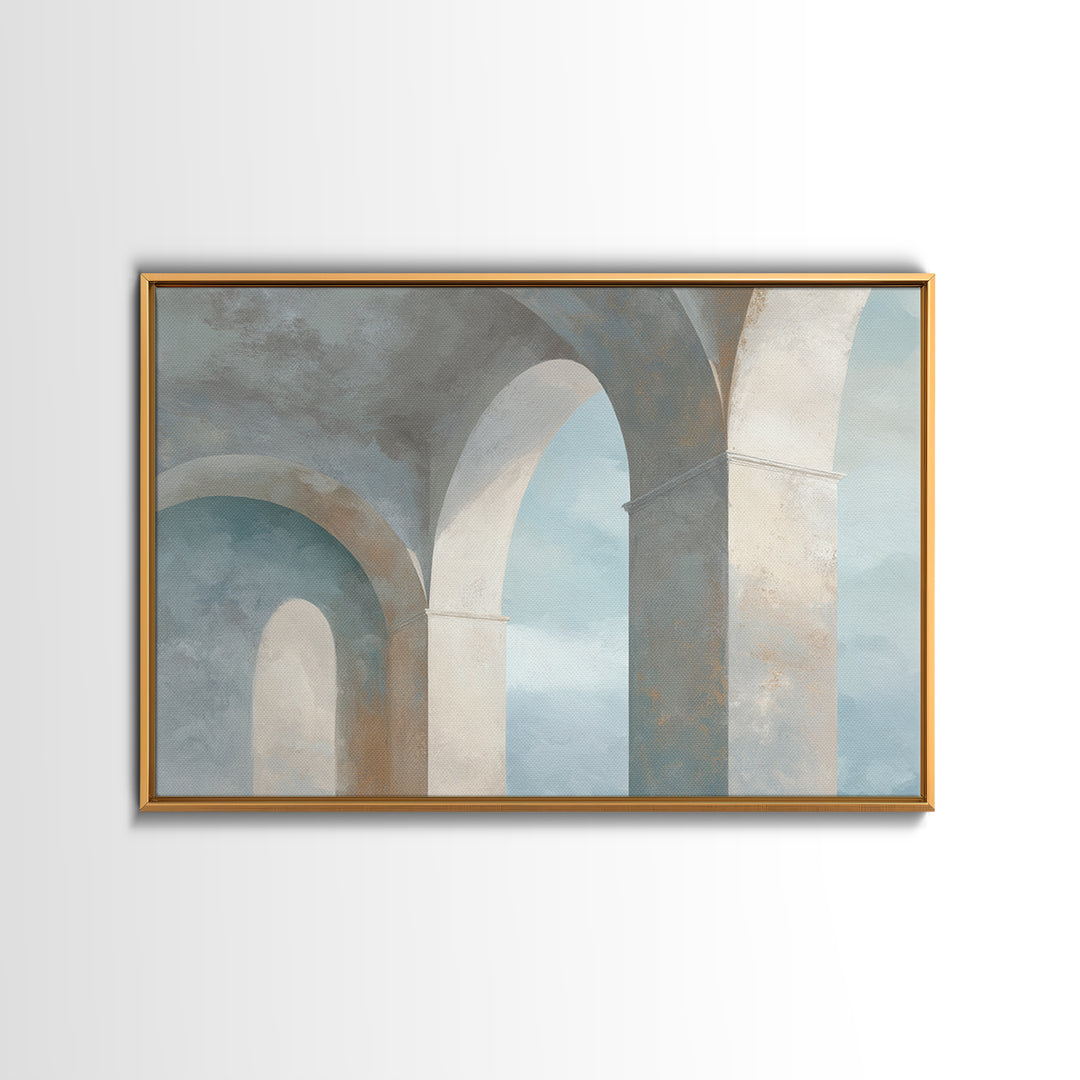 Light Scandinavian Abstract Arches Framed Canvas Print, Dental Office Art, Minimalist Wall Art, Office Decor, Fine Art, Calm, DOA-3x2-45