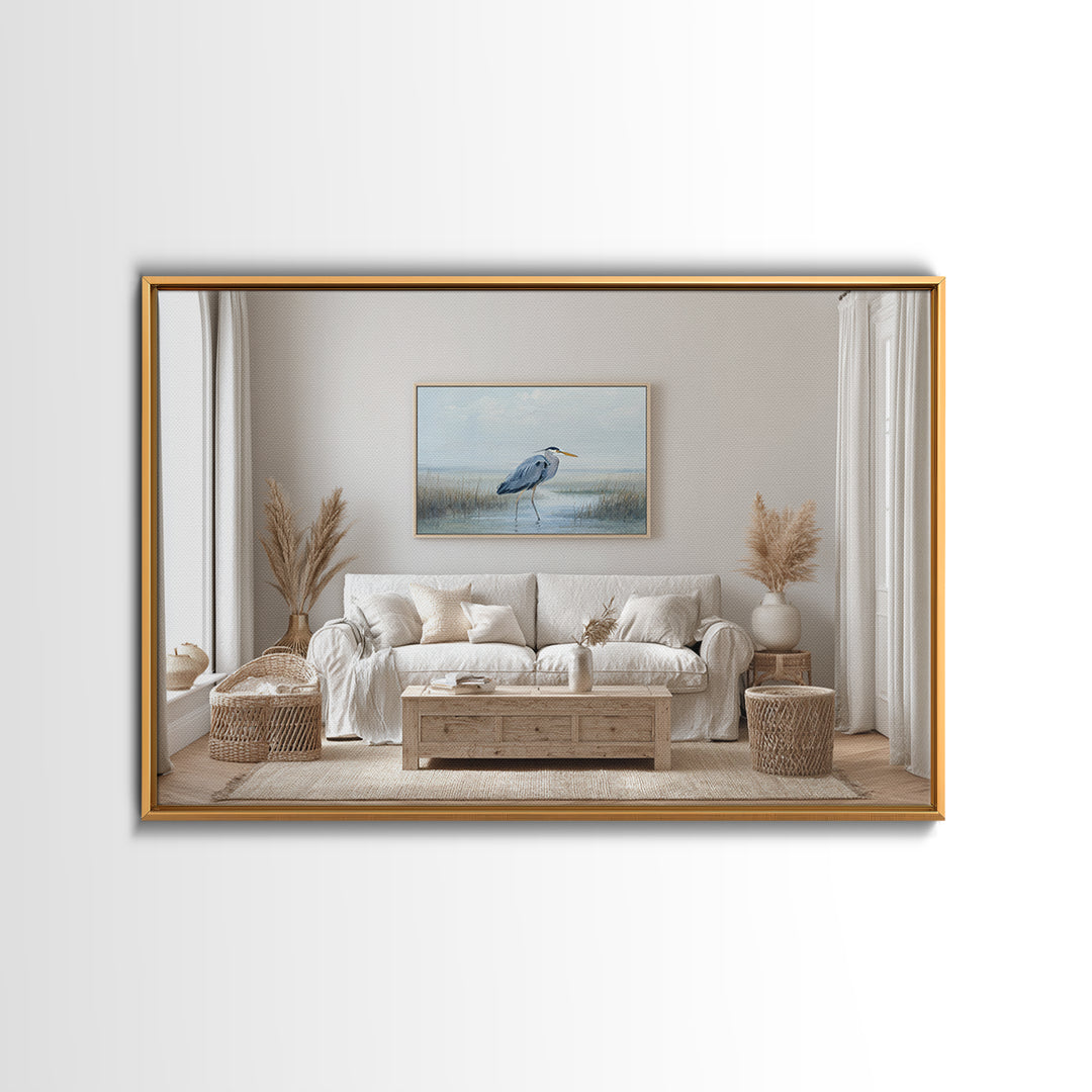 Blue Heron by Calm Marsh Water Canvas Print, Dental Office Art, Decor, Office Decor, Fine Art, Calm, Digital Artwork, DOA-3x2-51